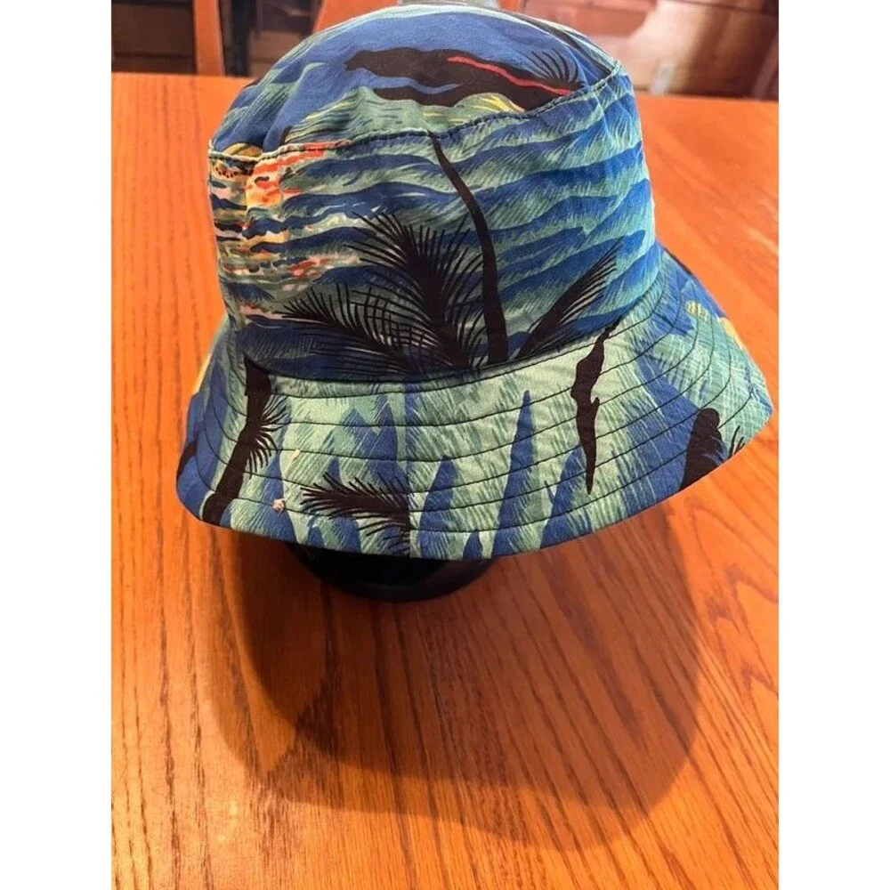 Kids Blue and Green Bucket Hat with Palm Tree design